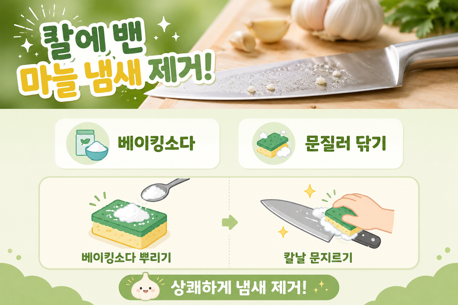 칼에 밴 마늘 냄새, 베이킹소다 하나로 바로 없애는 법