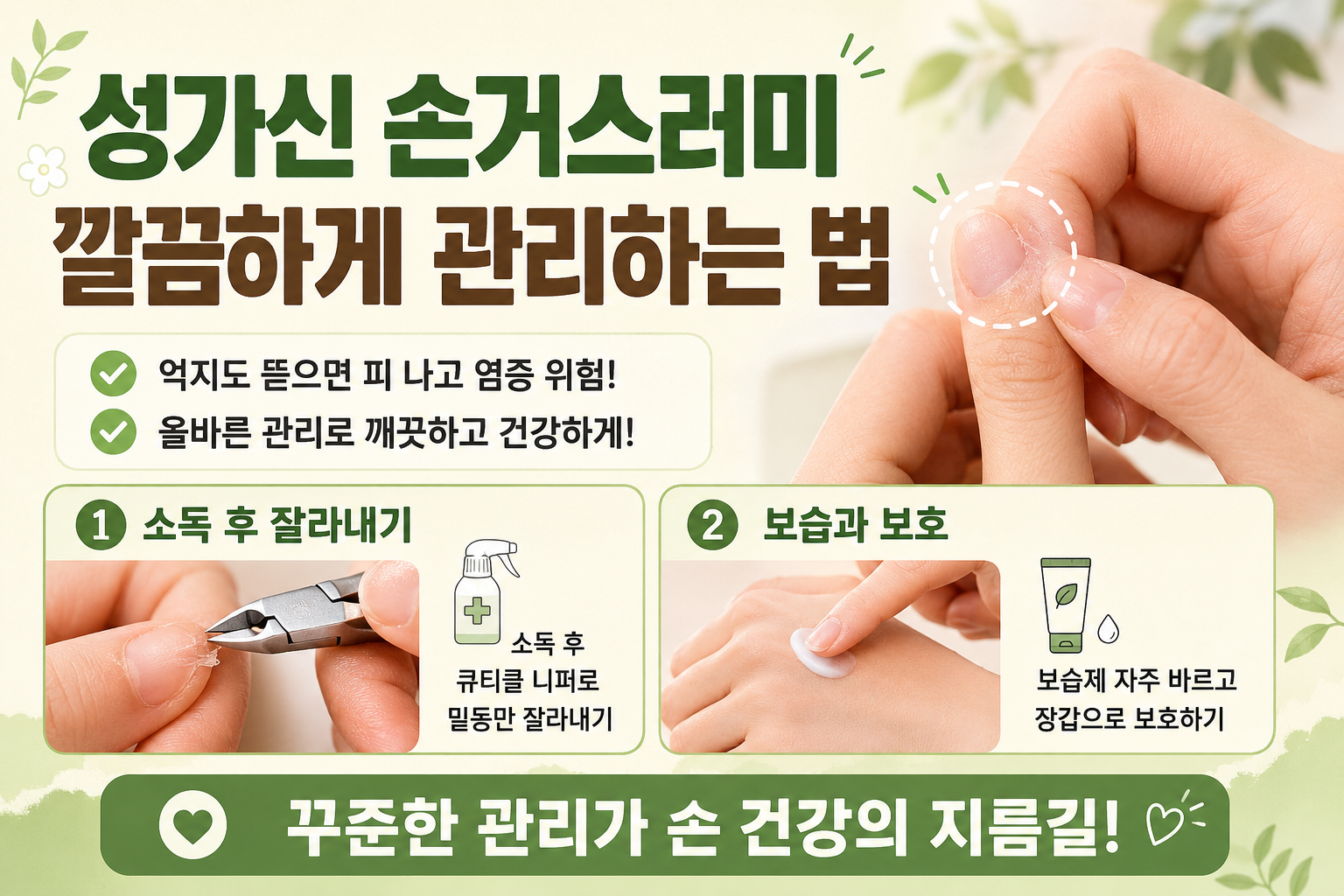 손거스러미 그냥 뜯지 마세요, 피 나고 염증 생기기 전 처리법