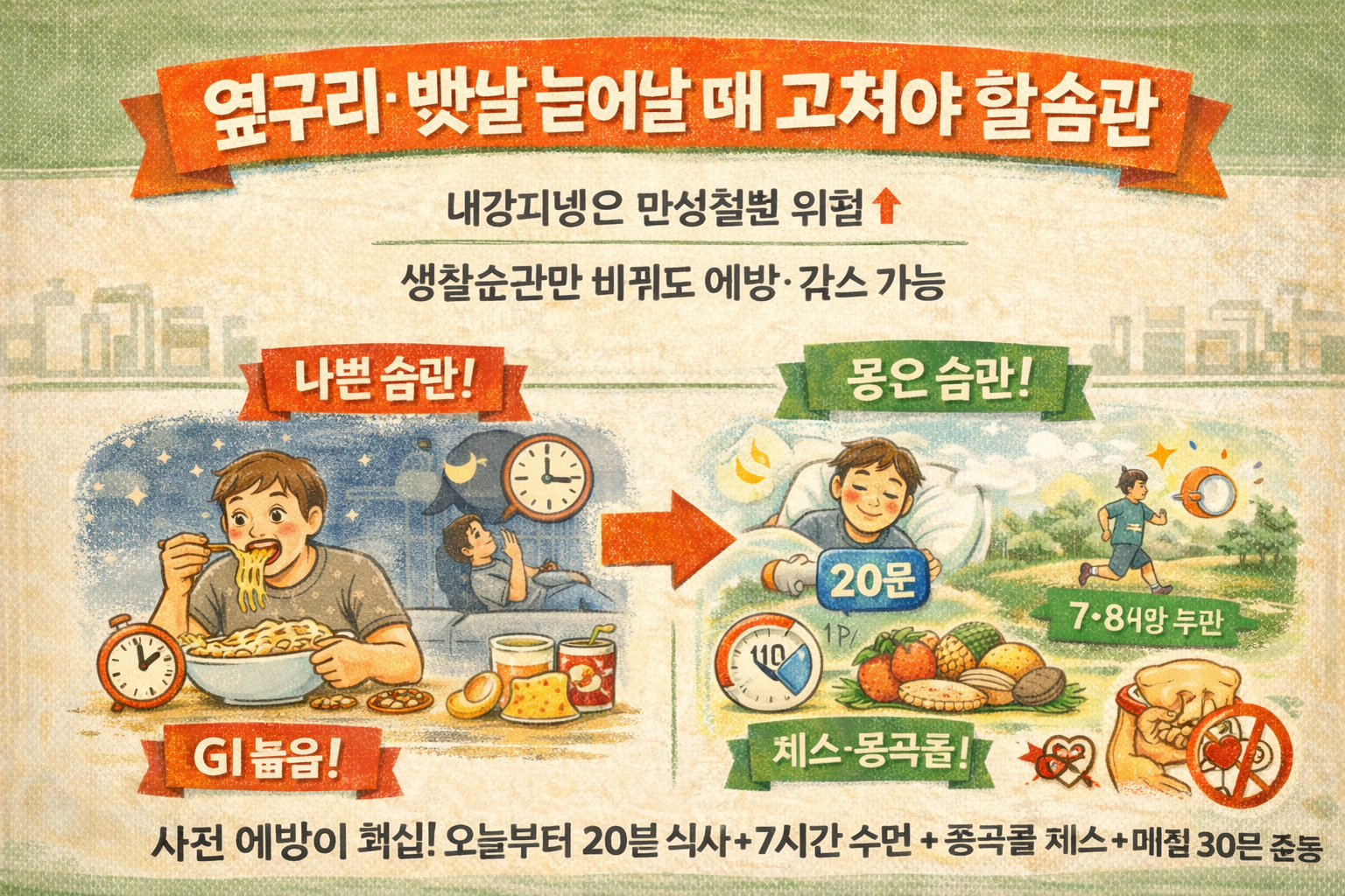옆구리 살·뱃살 자꾸 늘면 ‘이 습관’부터 고치세요: 내장지방 줄이는 식사 속도·수면·운동 핵심