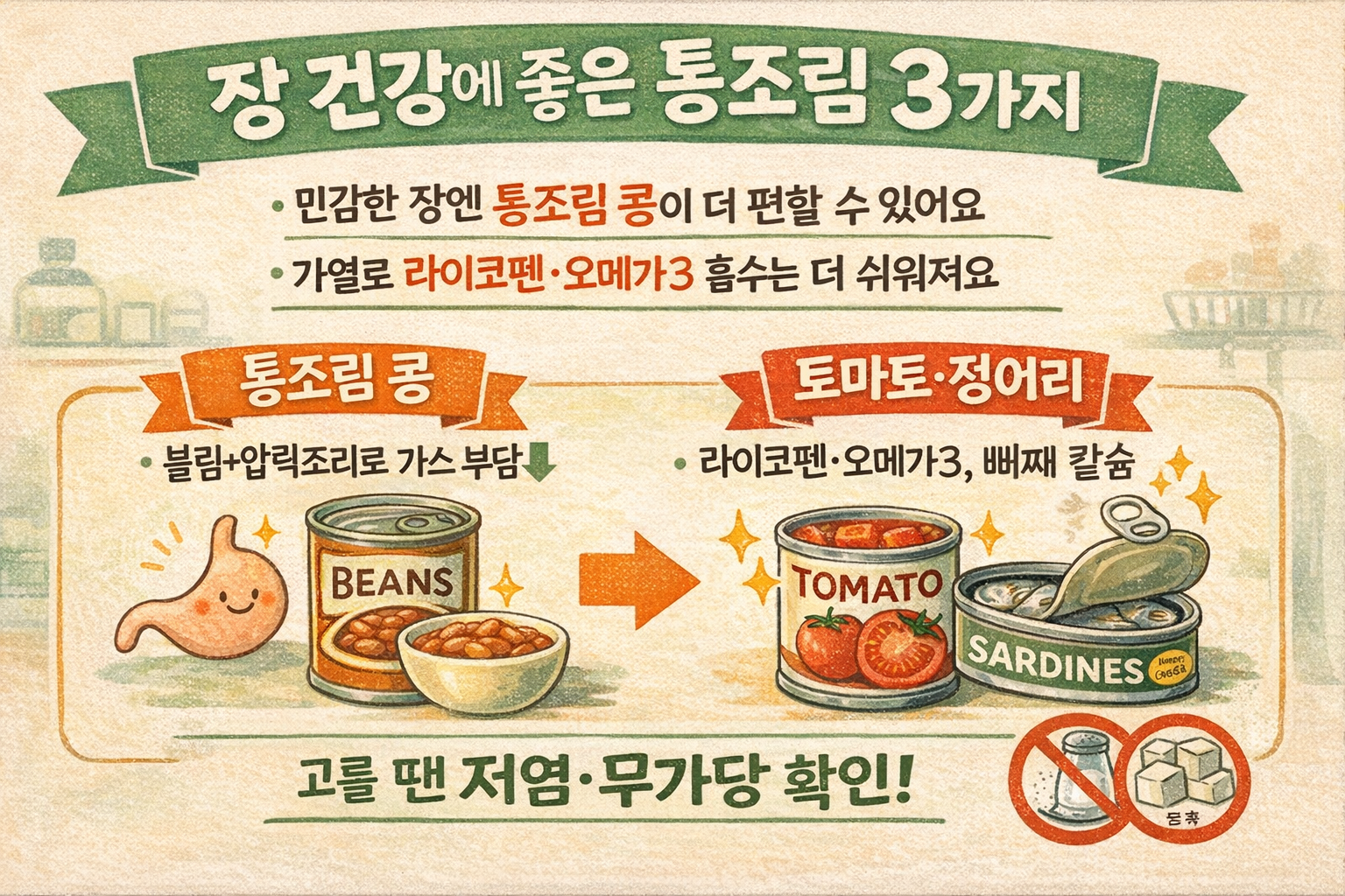 장 건강에 ‘통조림’이 더 좋을 수도? 콩·토마토·정어리 추천 이유와 고르는 법