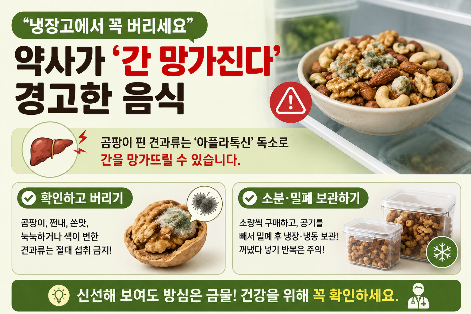 “냉장고에서 꼭 버리세요” 곰팡이 핀 견과류가 위험한 이유