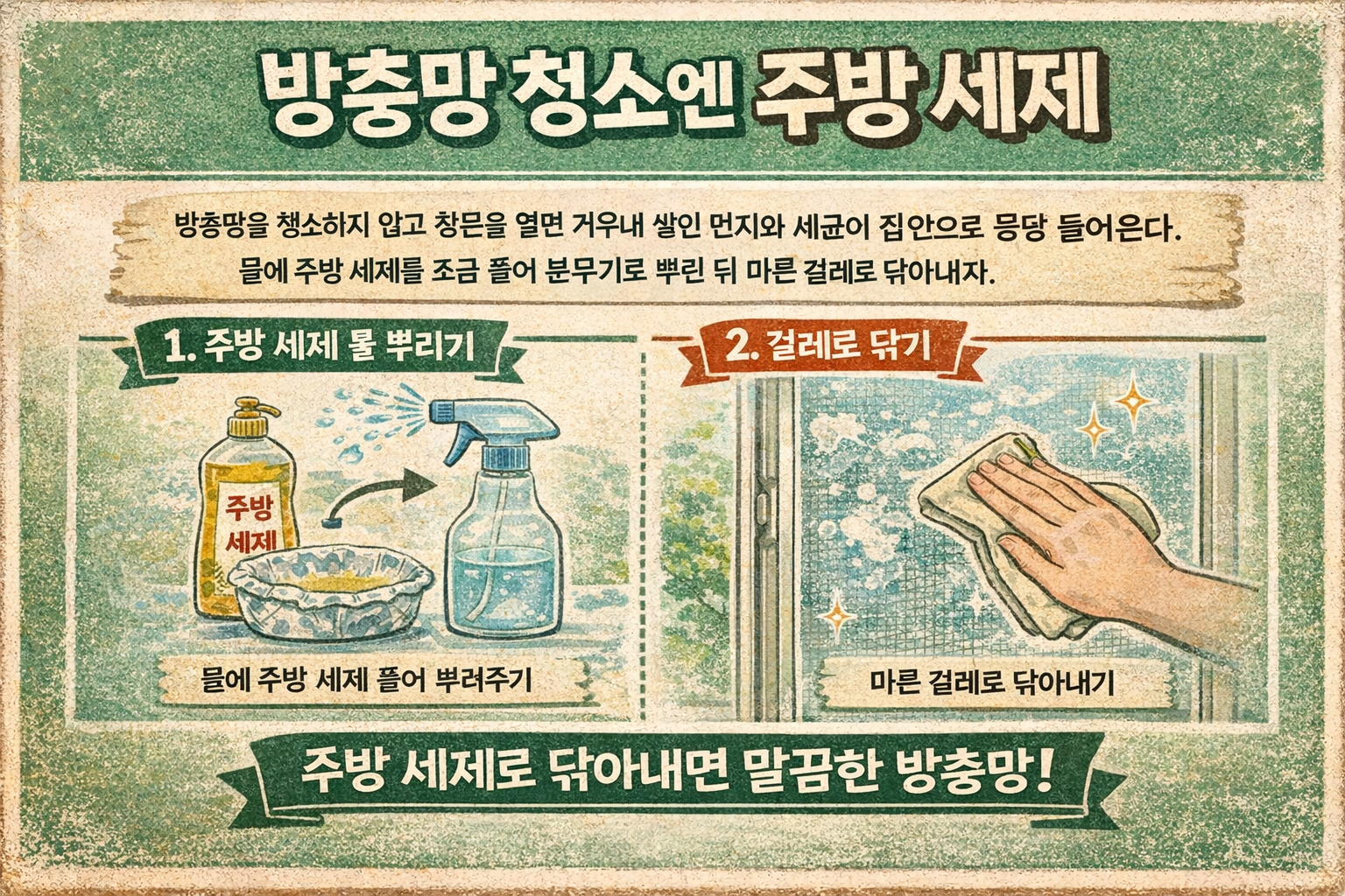 방충망 청소 그냥 열지 마세요 주방 세제 뿌리고 닦아야 먼지 걱정이 줄어듭니다