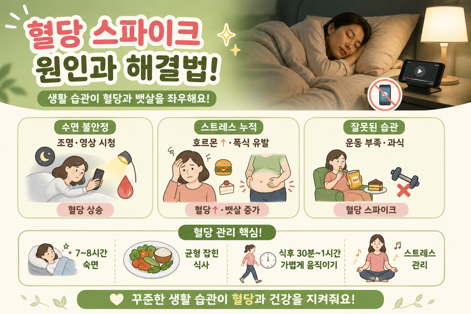 잘 먹고 운동해도 혈당 오른다면? 잠자리 이 습관이 혈당 스파이크 부른다