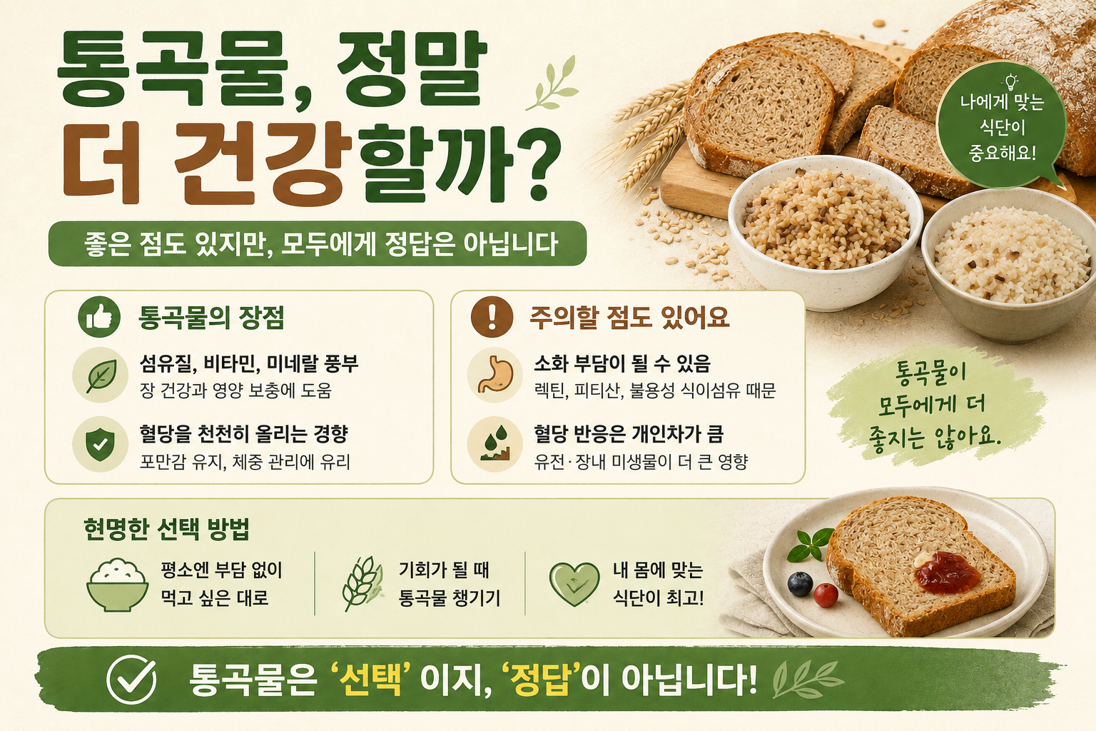 통곡물 무조건 좋을까 현미 통밀빵이 혈당 올리는 이유