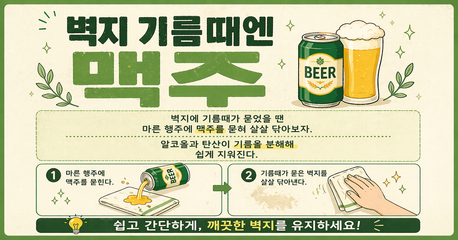 벽지 기름때 안 지워진다면? 맥주로 살살 닦는 초간단 제거 꿀팁