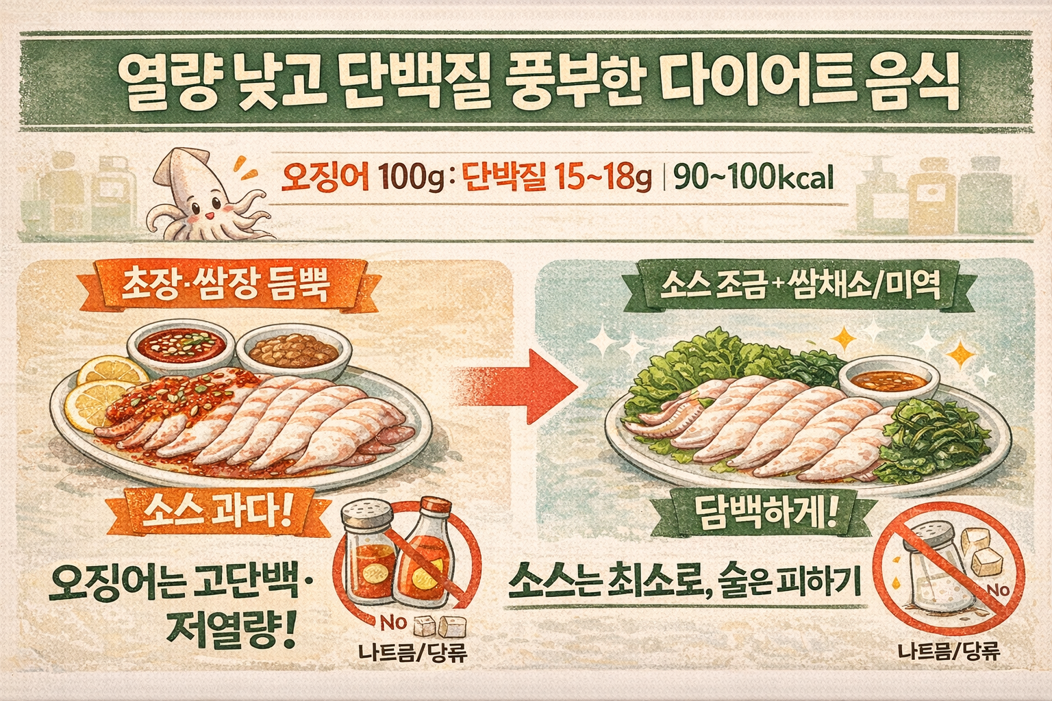 다이어트에 오징어회가 뜨는 이유: 100kcal 안팎 ‘고단백’인데 초장·쌈장만 조심하세요