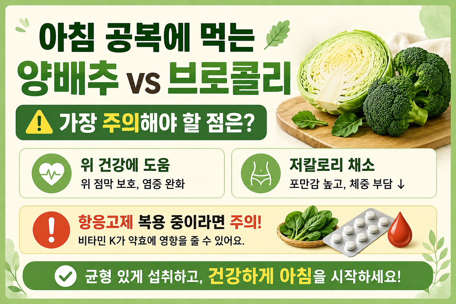 아침 공복 양배추와 브로콜리, 항응고제 복용자는 꼭 확인하세요