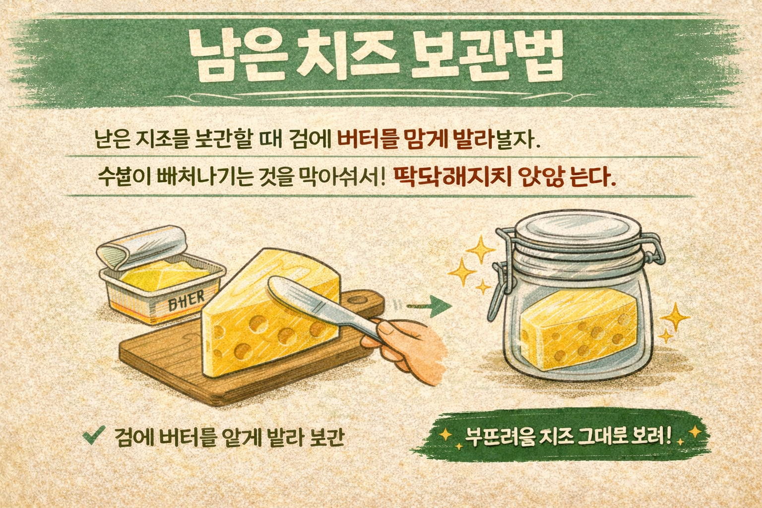 남은 치즈 보관법, 버터 얇게 발라 딱딱해짐 막는 팁