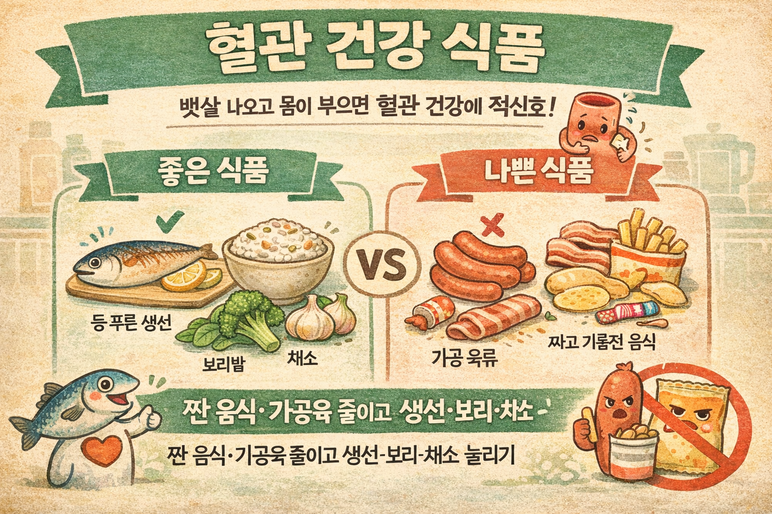 뱃살 나오고 몸이 부어오르면…혈관 건강에 좋은 음식 vs 나쁜 음식