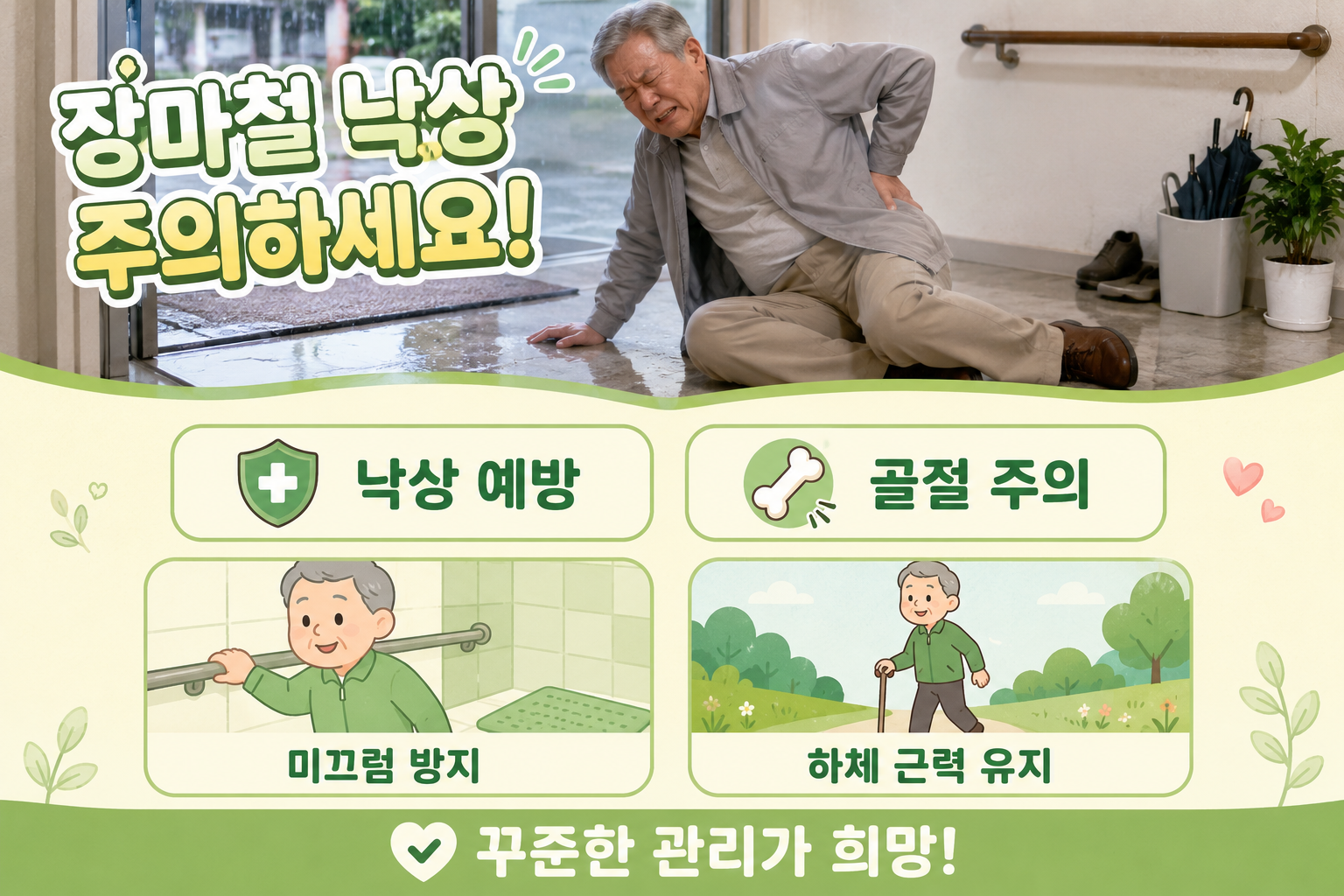장마철 빗길에 ‘꽈당’…엉덩방아 뒤 허리 통증 2주면 척추 압박골절 의심