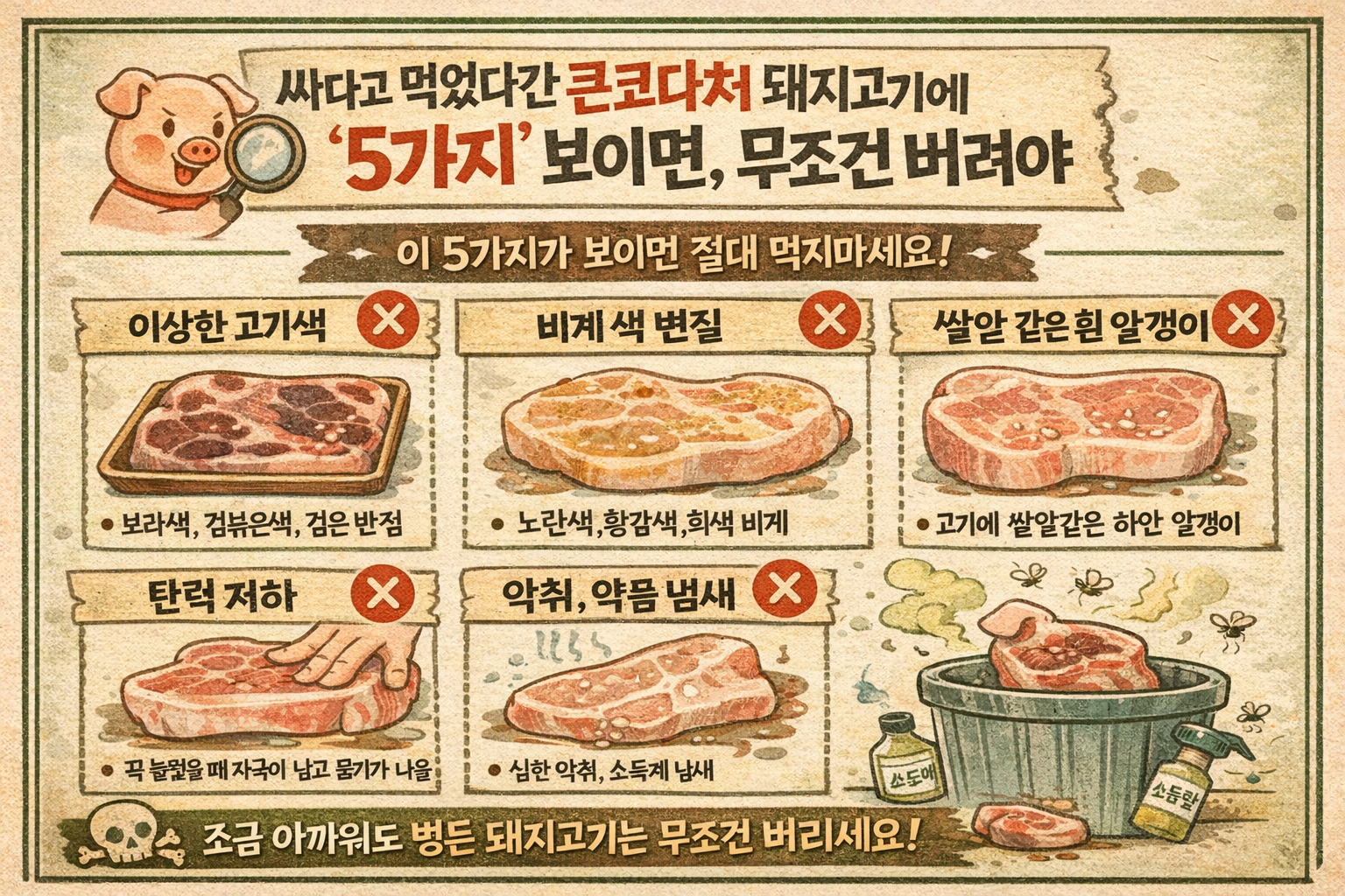 돼지고기 상했는지 확인법, 이 5가지 보이면 무조건 버리세요