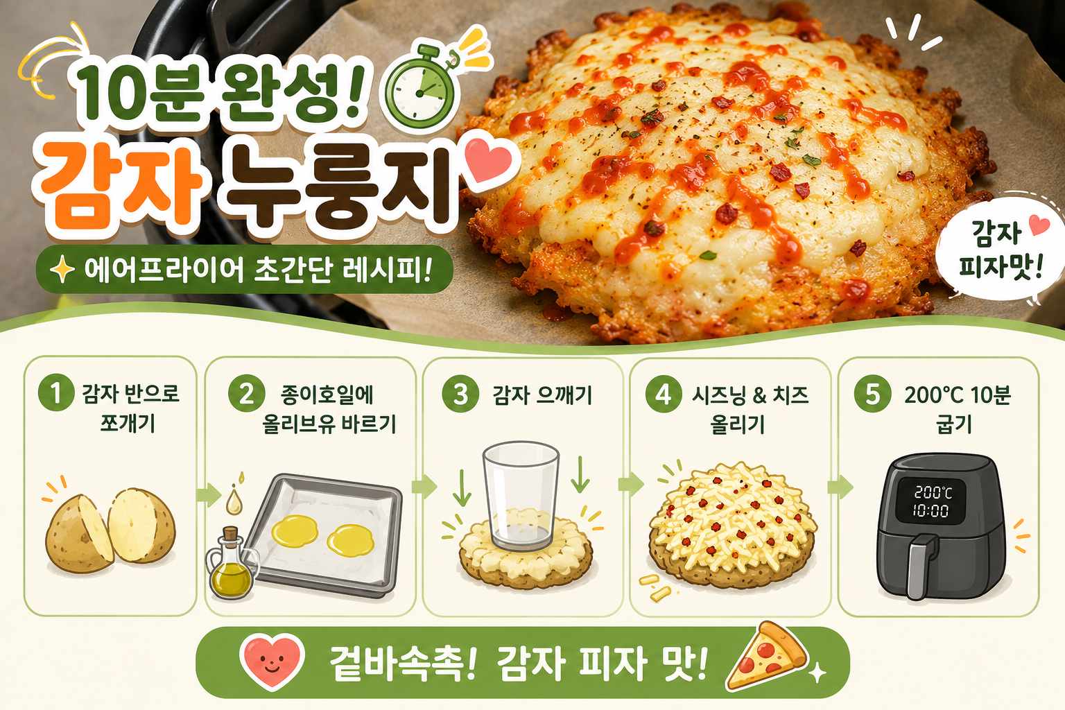 삶은 감자 이렇게 구우면 끝, 10분 만에 감자 피자 누룽지 완성