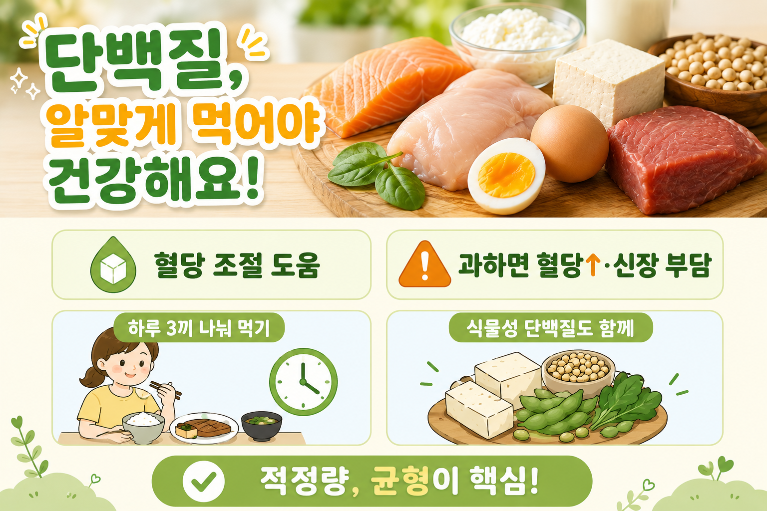 단백질 과다 섭취하면 혈당 오른다? 콩팥 지키는 하루 적정량과 먹는 법