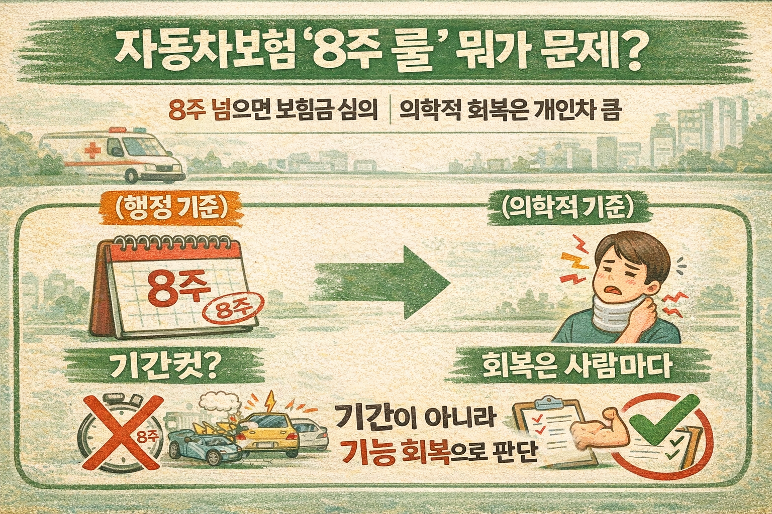 자동차보험 ‘8주 룰’ 뭐길래…경상 환자 치료 8주 넘으면 심의? 의학적으로 합리적인지 따져봤다