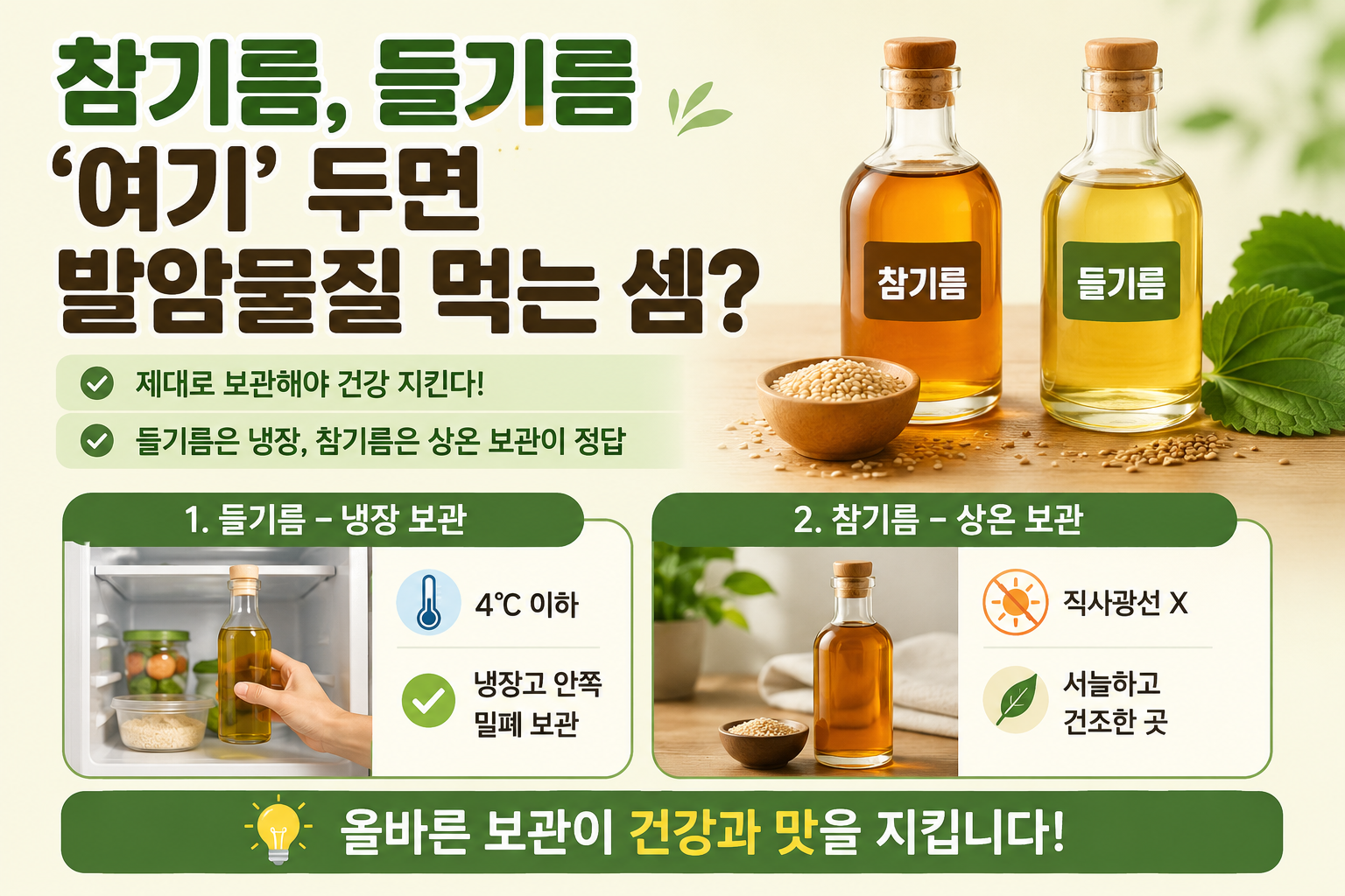 참기름·들기름 보관법, 여기 두면 산패 빨라져 발암물질 위험 커집니다
