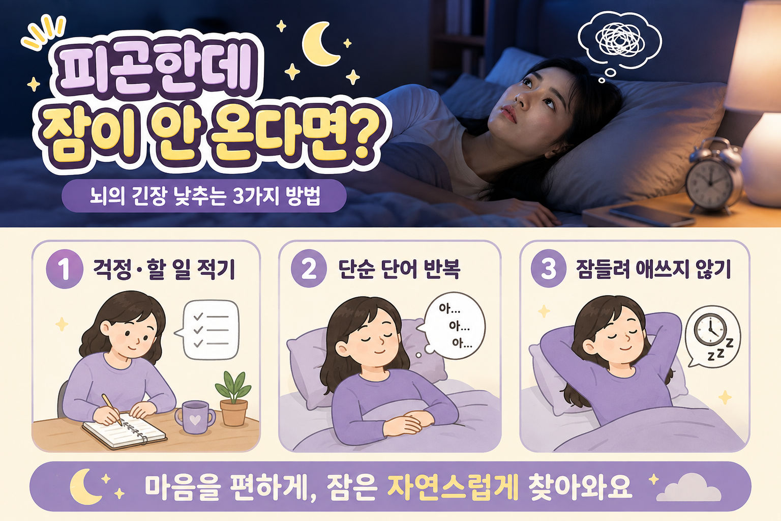 몸은 피곤한데 잠이 안 오는 이유, 누운 뒤 뇌를 잠재우는 3가지 방법