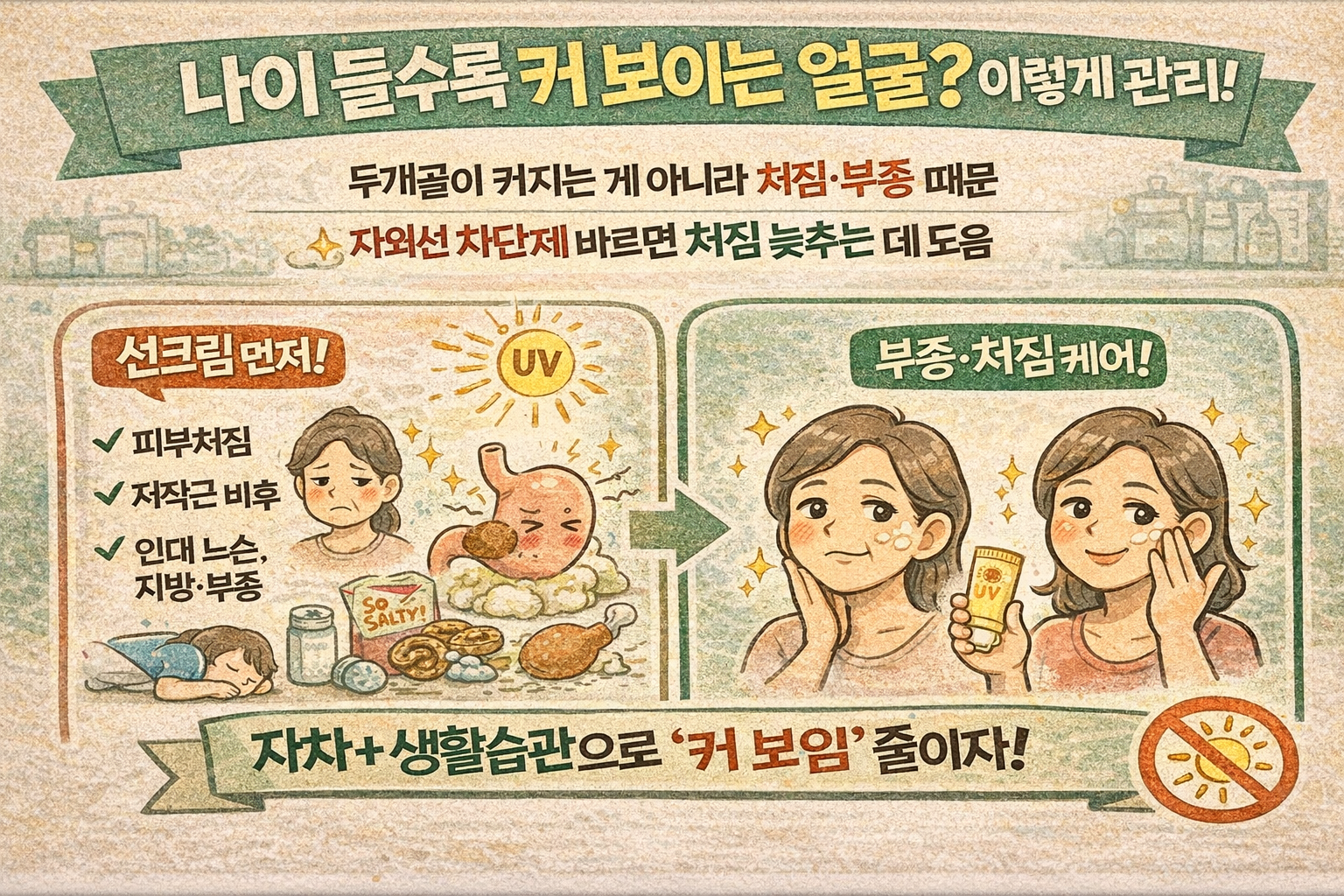 나이 들수록 얼굴 ‘커 보이는’ 진짜 이유 4가지… 줄이려면 ‘자외선차단제’부터 바르세요