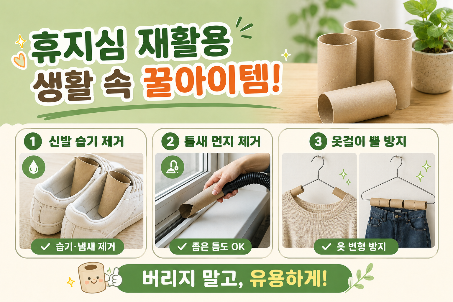 휴지심 그냥 버리면 손해, 신발 습기부터 틈새 청소까지 활용법 3가지
