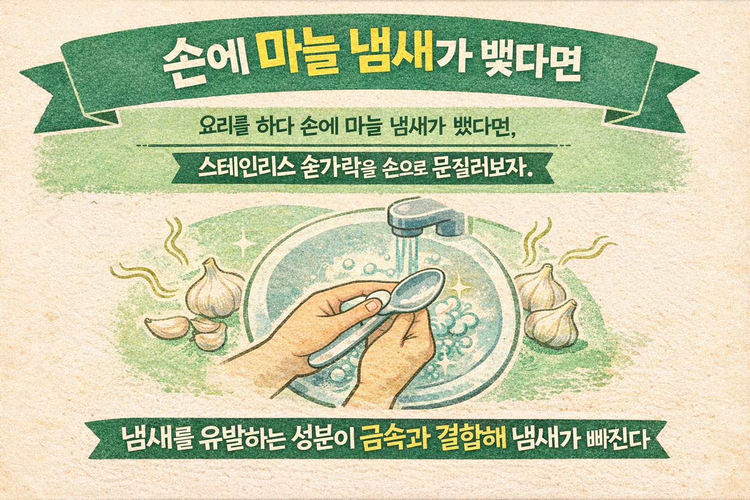 손에 밴 마늘 냄새, 스테인리스 숟가락으로 문질러보세요 쉽게 줄어듭니다