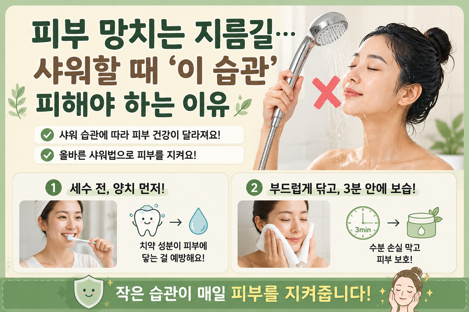 피부 망치는 샤워 습관, 얼굴에 물줄기 바로 쏘면 안 되는 이유
