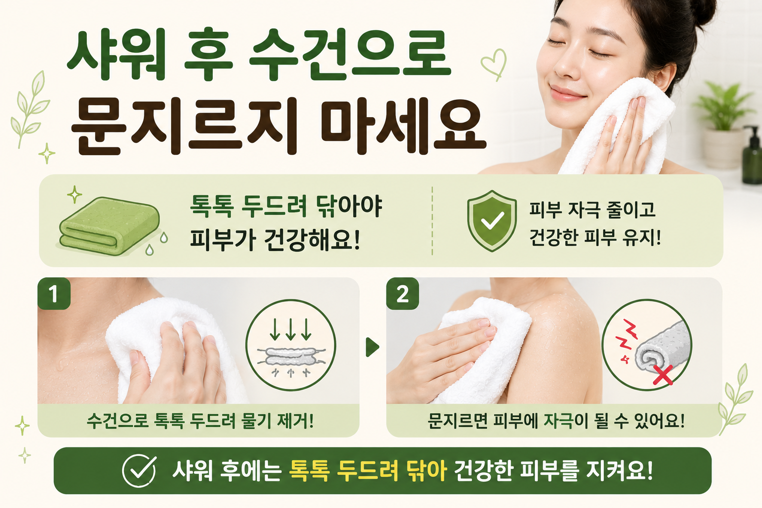 샤워 후 수건으로 문지르지 마세요, 피부 자극 줄이는 올바른 물기 제거법