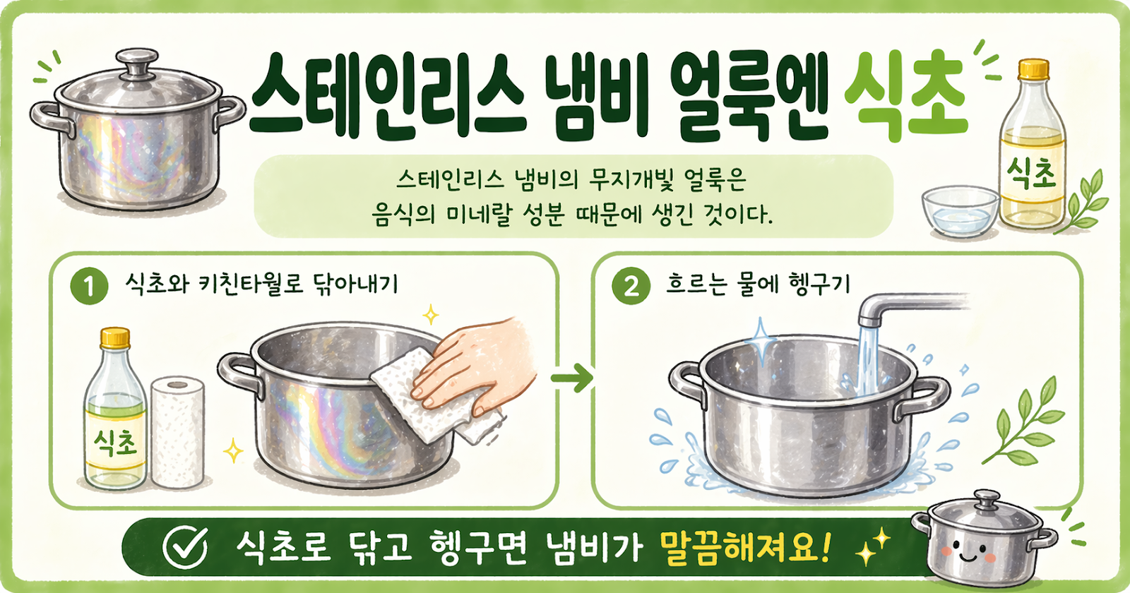 스테인리스 냄비 무지개 얼룩 제거, 식초와 키친타월로 말끔하게 지우는 법
