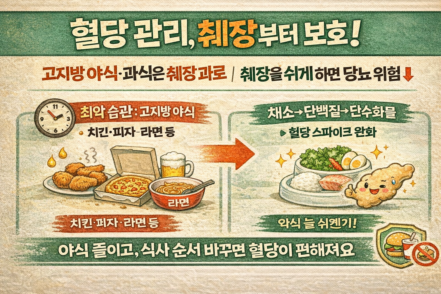 혈당 관리의 핵심은 ‘췌장 보호’…고지방 야식·과식이 최악인 이유와 혈당 스파이크 줄이는 식사 순서
