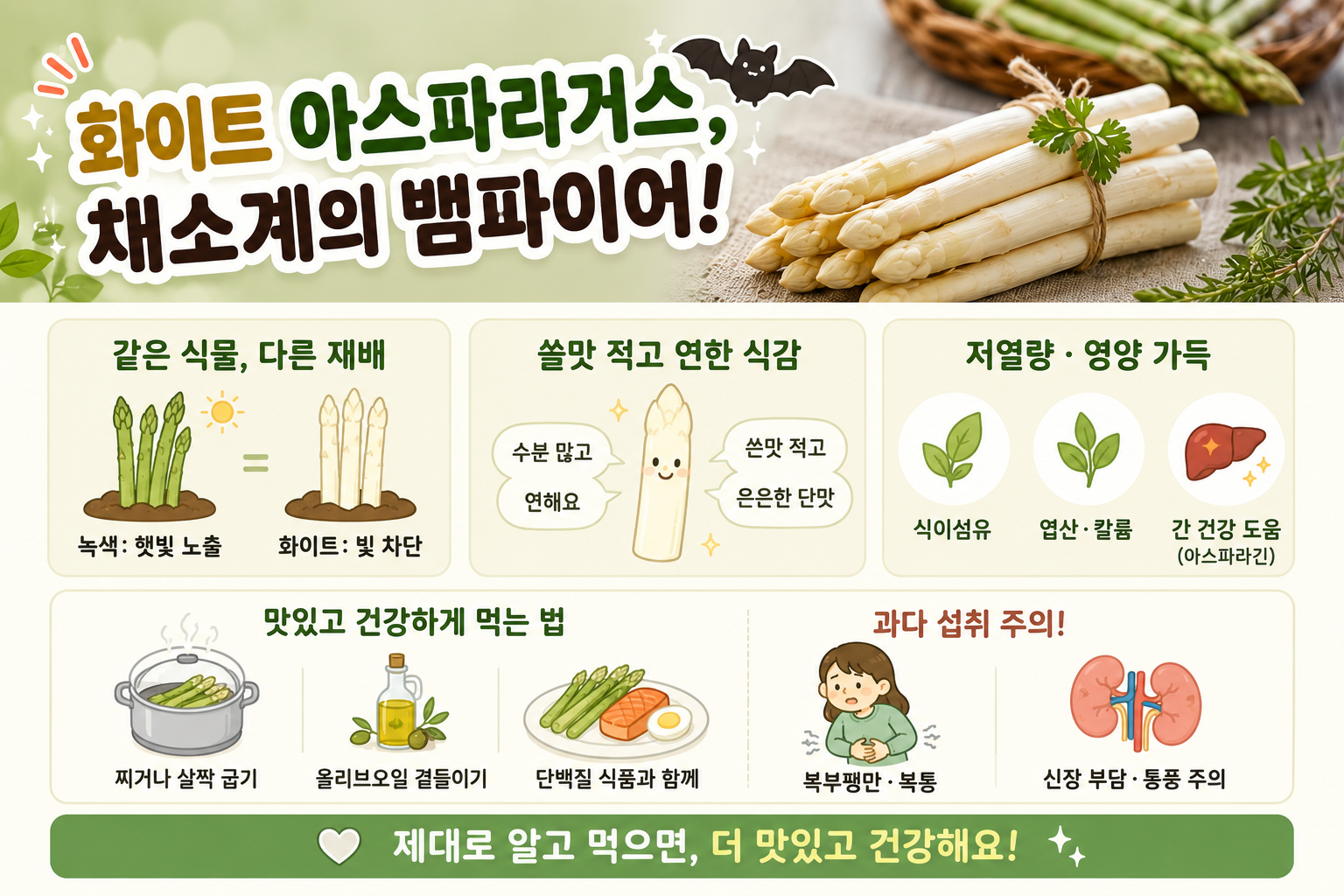 화이트 아스파라거스, 녹색보다 좋을까? 효능과 차이·먹는 법 총정리