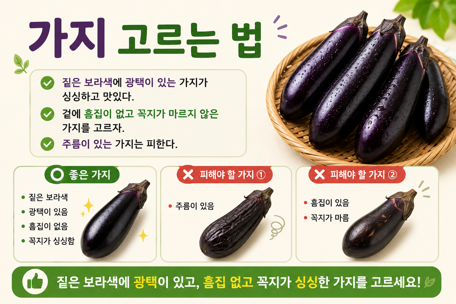 싱싱한 가지 고르는 법, 색깔과 꼭지만 보면 실패 없어요