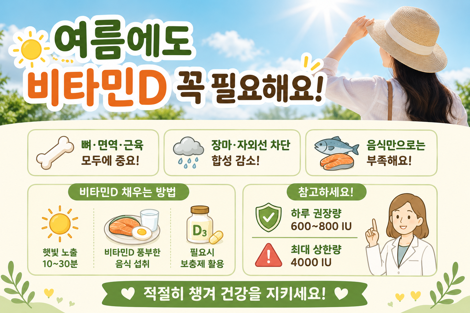 여름엔 비타민D 보충제 끊어도 될까? 햇빛만 믿으면 놓치는 권장량과 과다복용 기준
