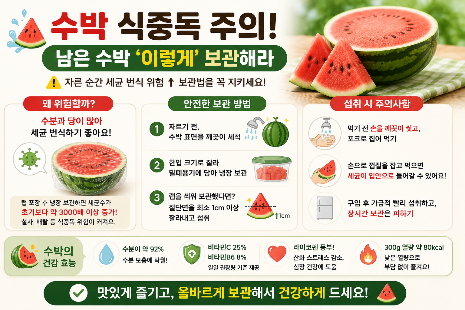 남은 수박 랩 씌워 보관했다면 위험? 식중독 막는 안전한 보관법