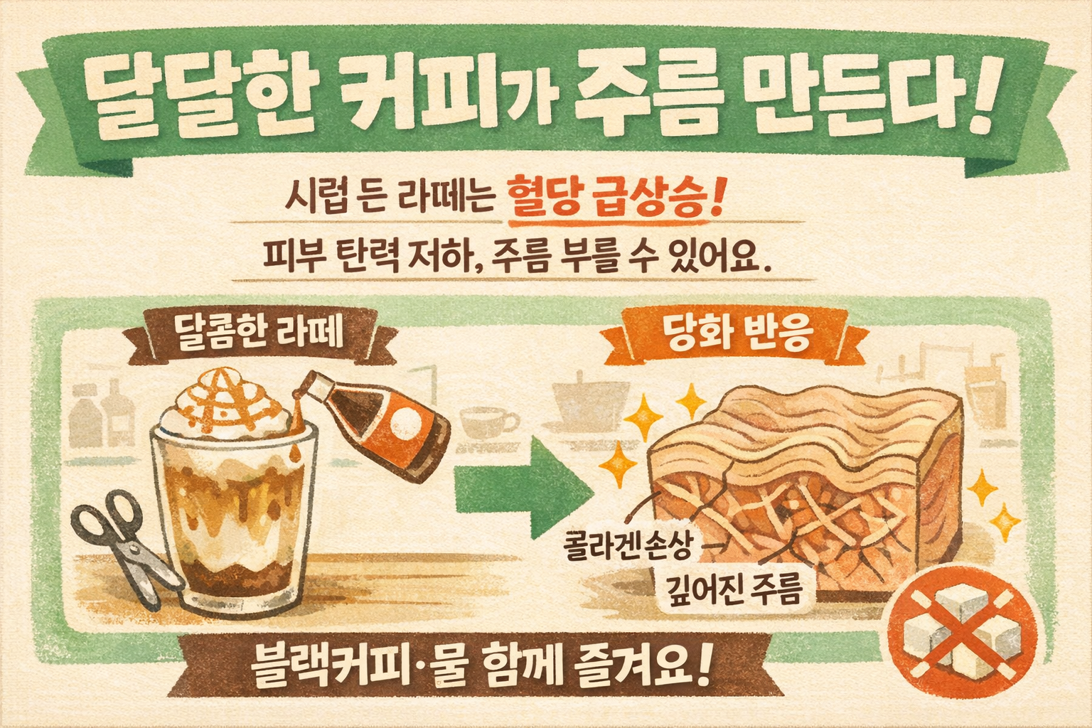달달한 라떼가 주름 만드는 진짜 이유, 커피보다 무서운 당화 반응