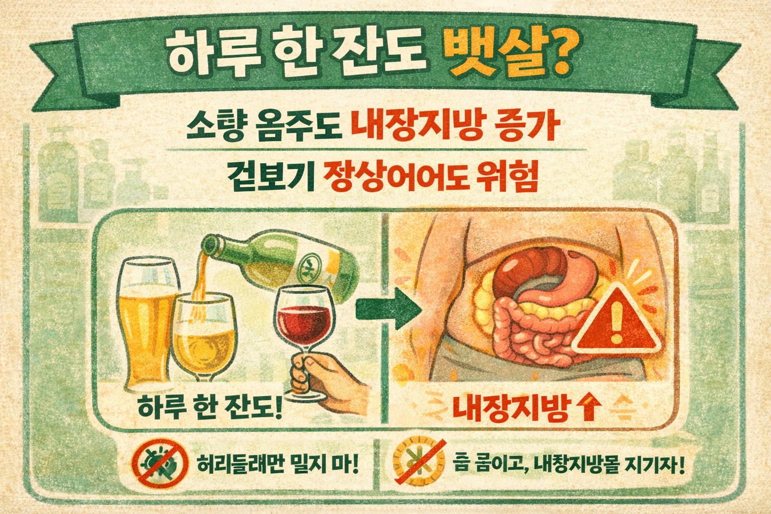 하루 한 잔도 ‘숨은 뱃살’ 만든다? 허리둘레 정상이어도 내장지방↑(DEXA 연구)