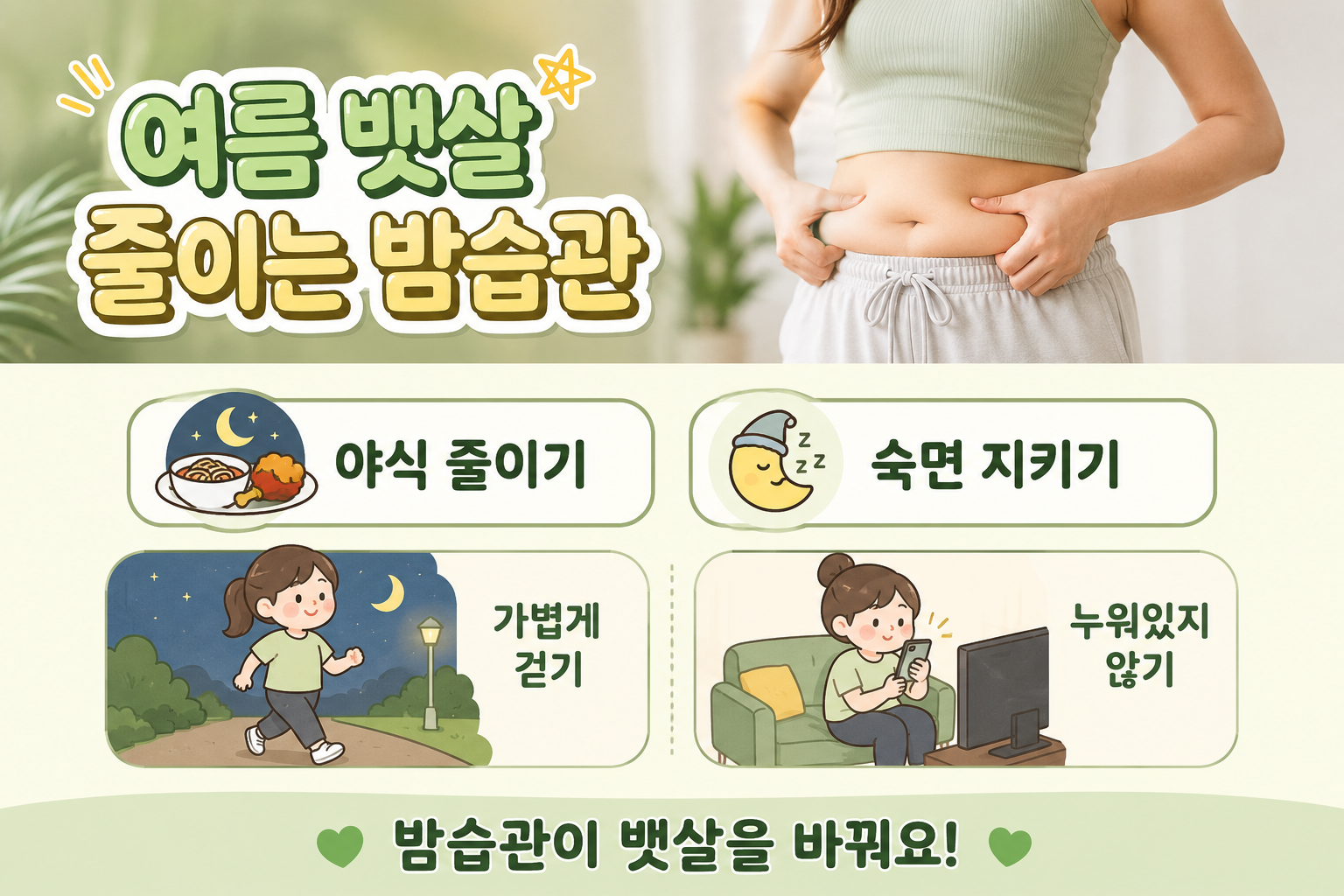 여름철 뱃살 안 빠지는 이유, 운동보다 먼저 끊어야 할 밤 습관 4가지