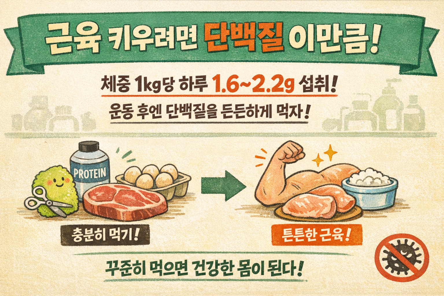 근육 키우려면 단백질 하루 몇 g? 체중별 권장량 총정리