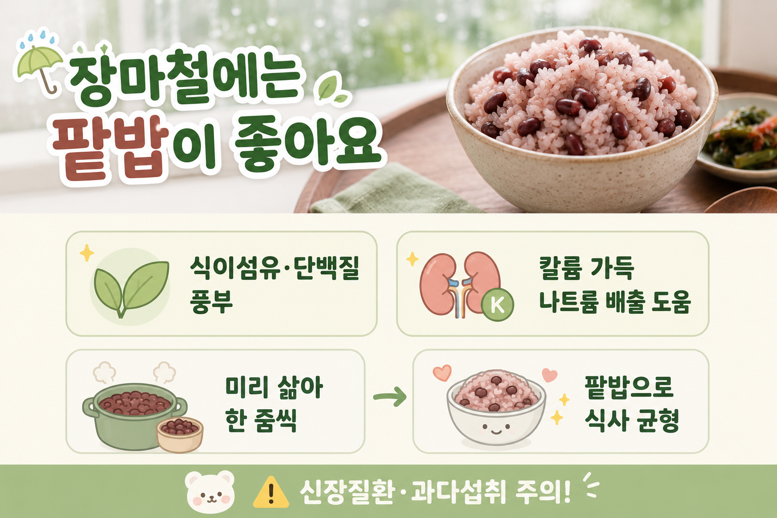 장마철 몸이 무겁다면? 팥밥 효능과 밥에 팥 한 줌 넣는 법