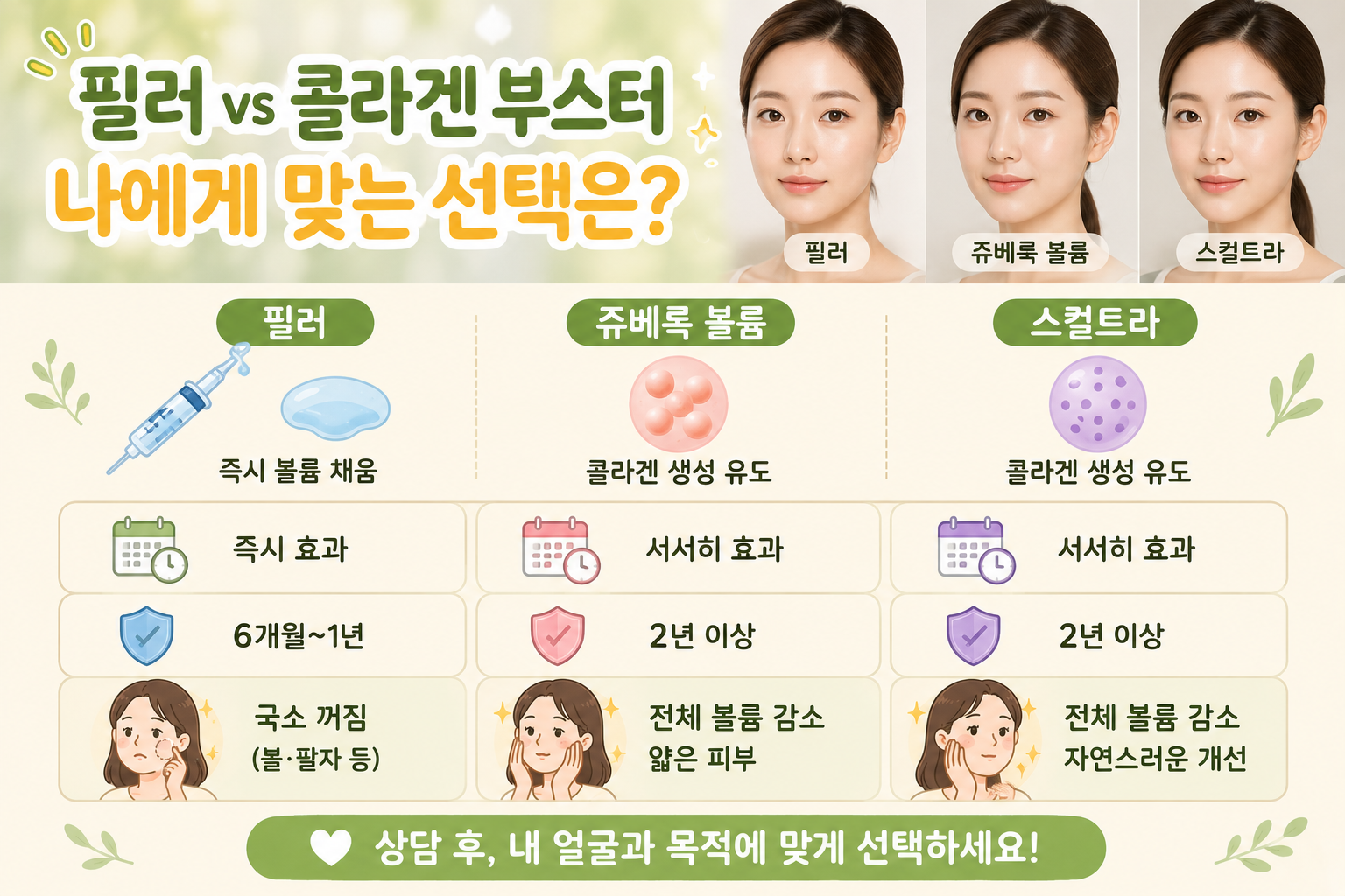 필러·쥬베룩 볼륨·스컬트라 차이? 효과·유지기간·부작용 총정리