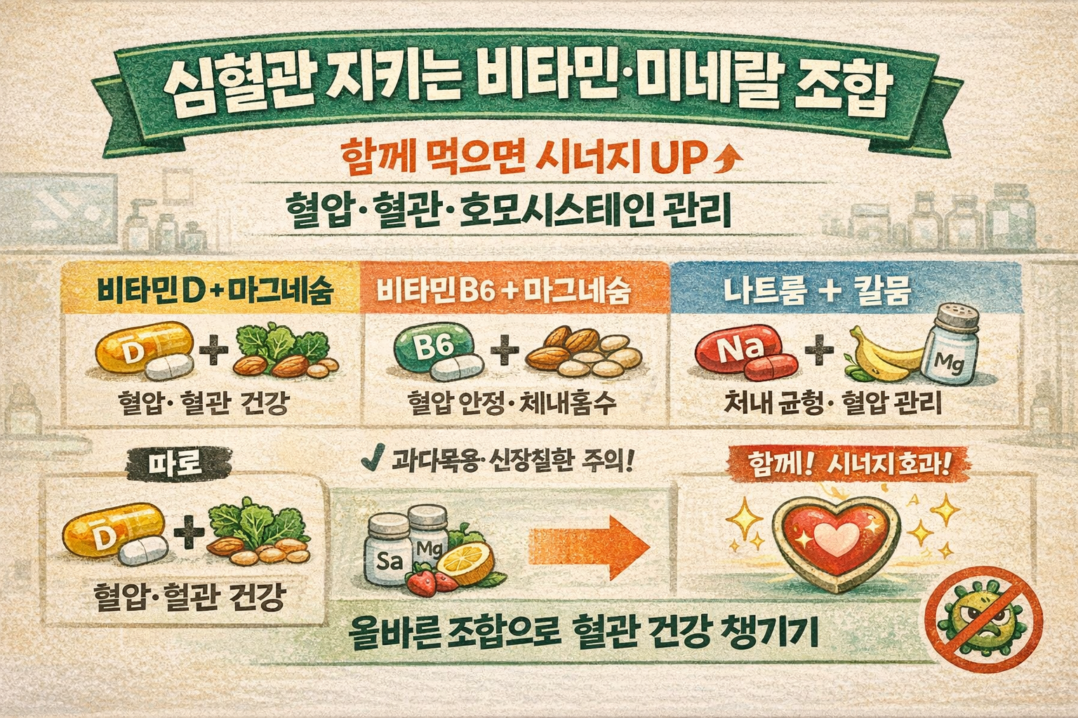 심혈관 지키는 ‘영양제 궁합’ 5가지… 비타민D·마그네슘부터 나트륨·칼륨까지