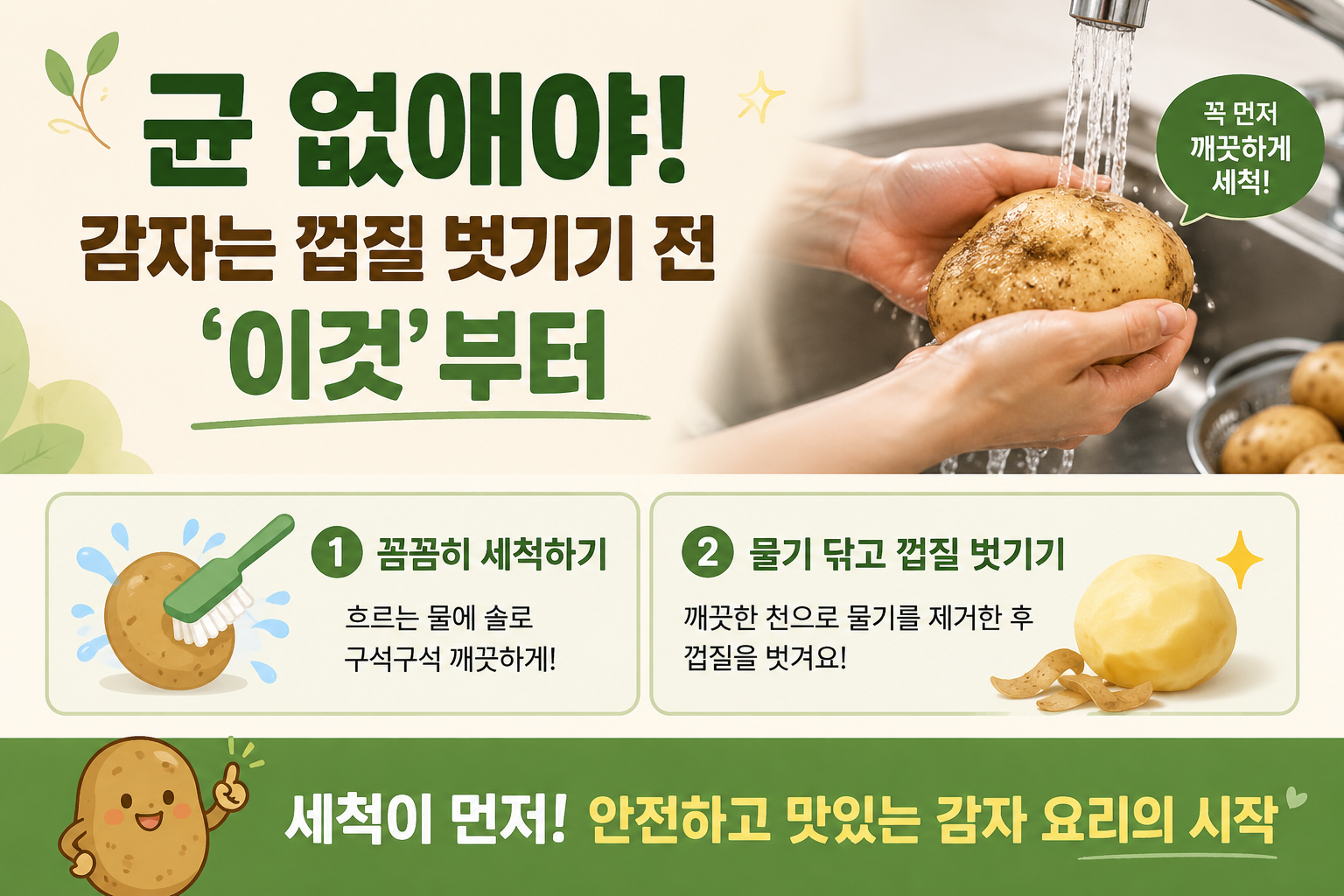 감자 껍질 벗기기 전 꼭 씻어야 하는 이유, 모르면 세균이 속까지 들어갑니다