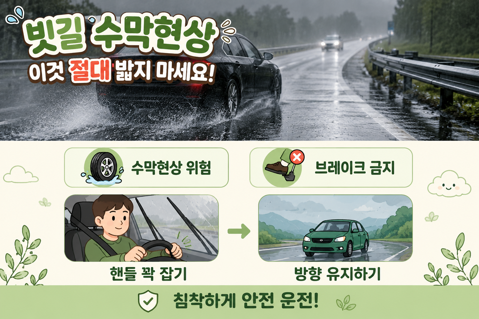 빗길 수막현상 대처법, 브레이크 절대 밟지 마세요