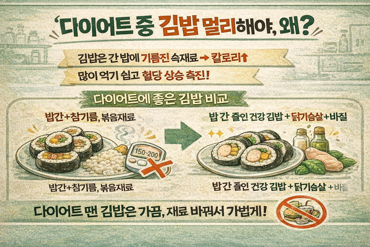 다이어트 중 김밥 멀리해야 하는 진짜 이유…‘닭가슴살+바질 김밥’은 덜 찌는 조합?