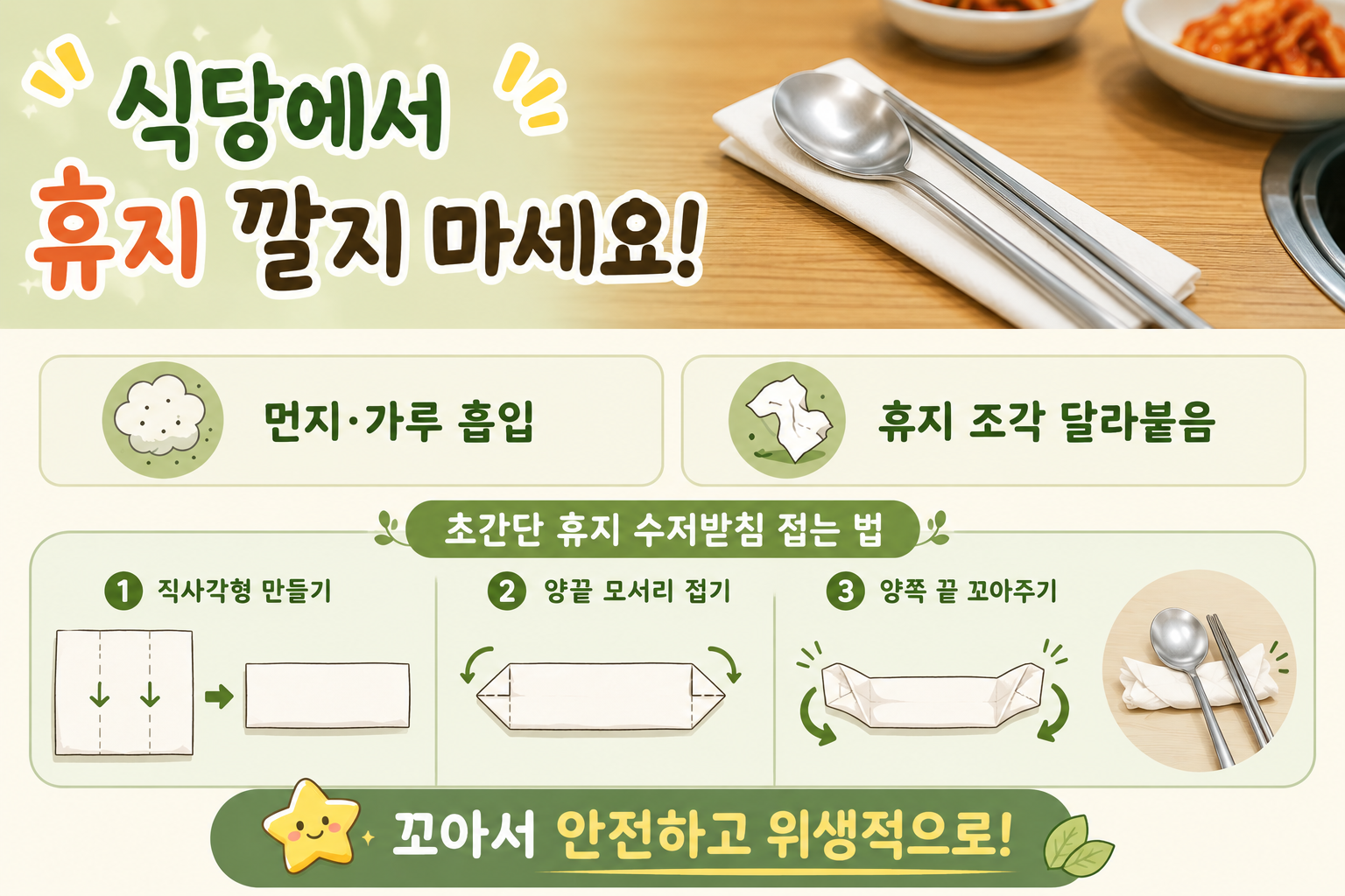 식당 수저 밑에 휴지 깔아도 될까? 10초 만에 수저받침 접는 법