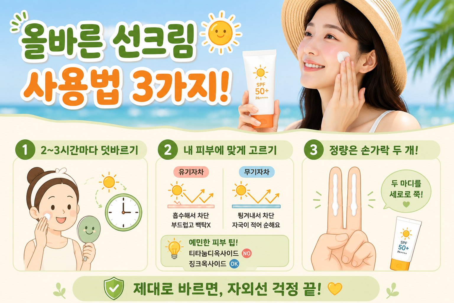선크림 효과 못 보는 이유? 덧바르기·정량·유기자차 무기자차 선택법