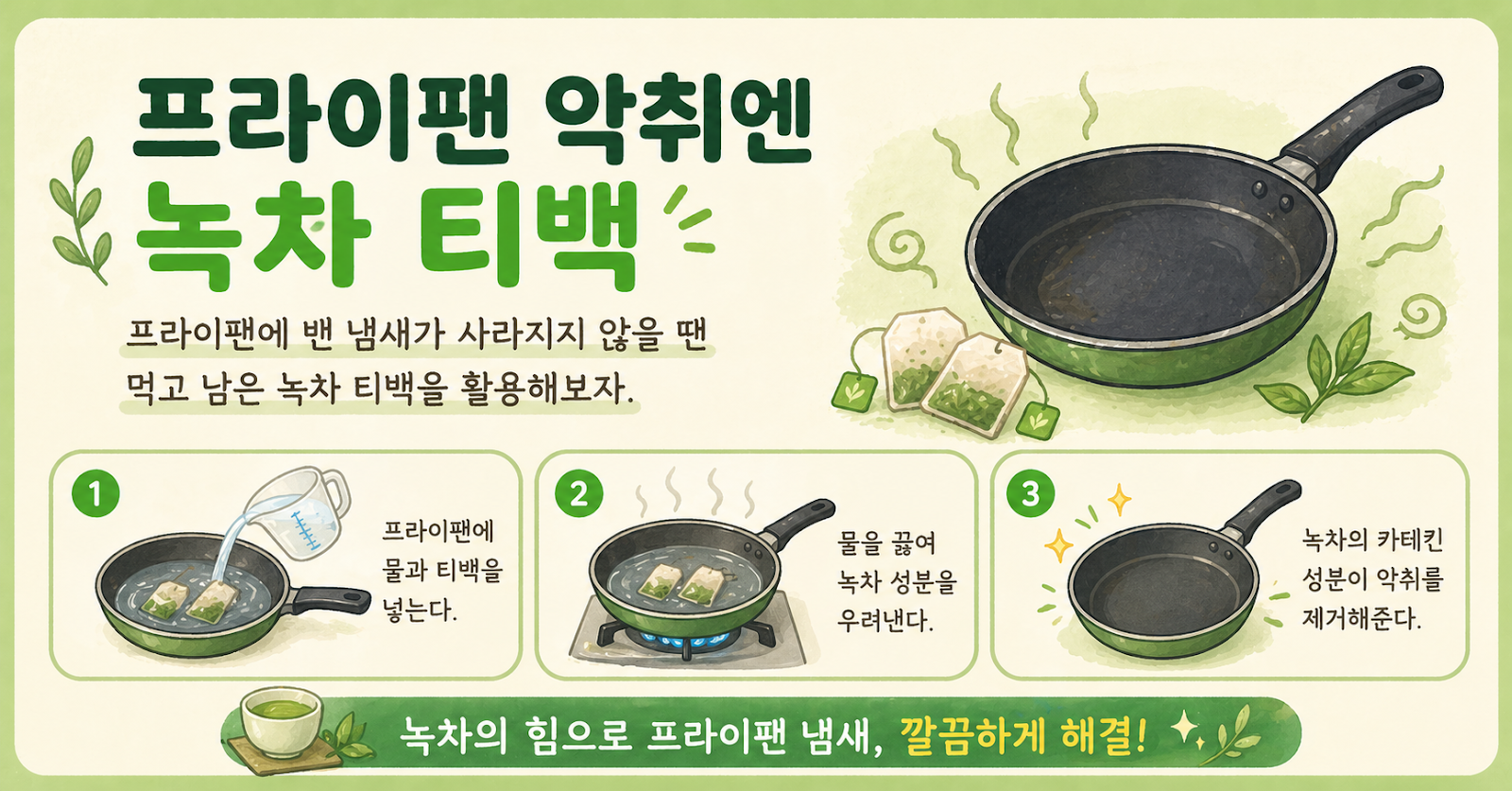 프라이팬 냄새 제거, 버린 녹차 티백 하나로 악취 잡는 방법