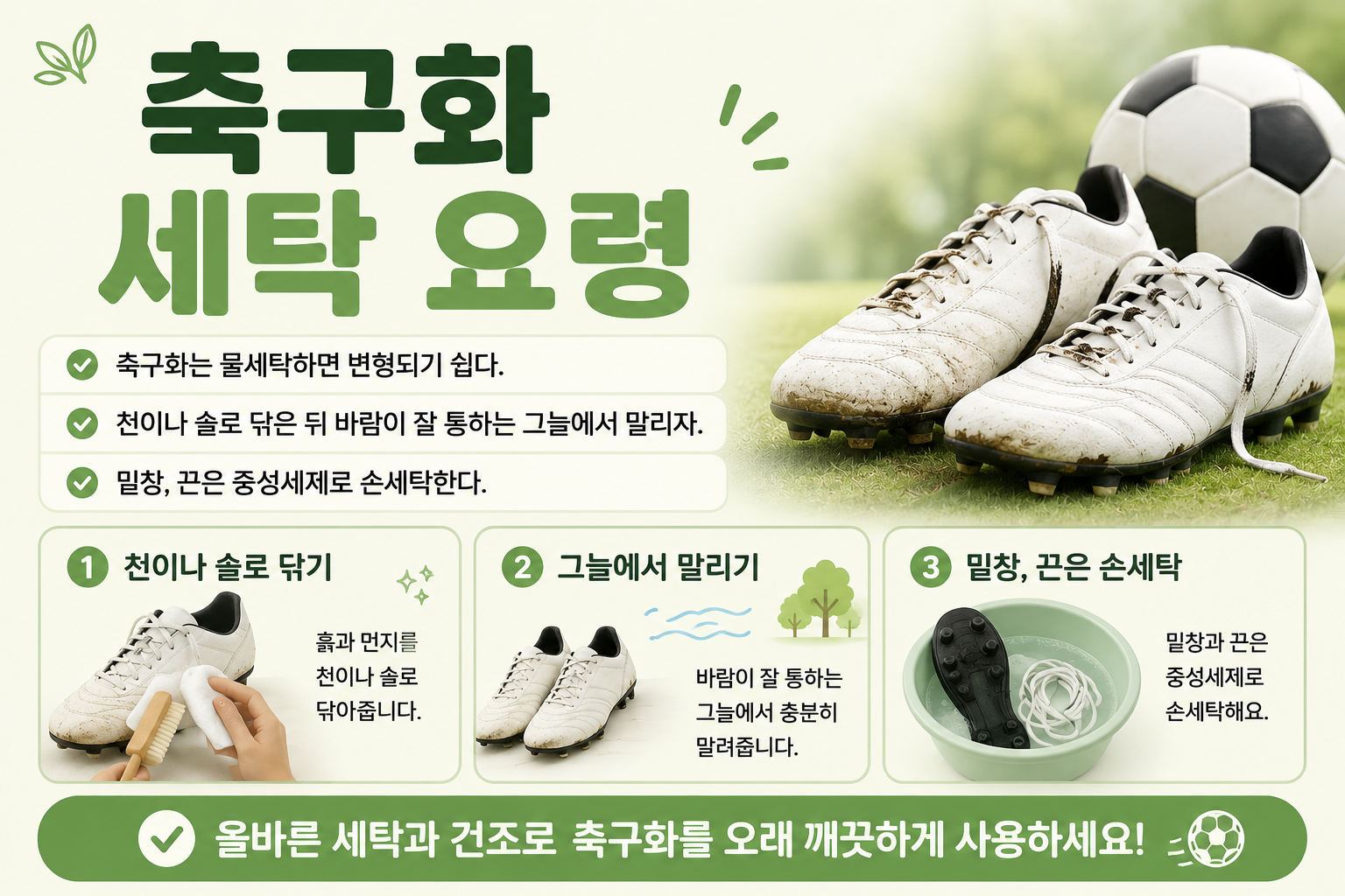 축구화 물세탁하면 변형된다? 오래 신는 세탁 요령
