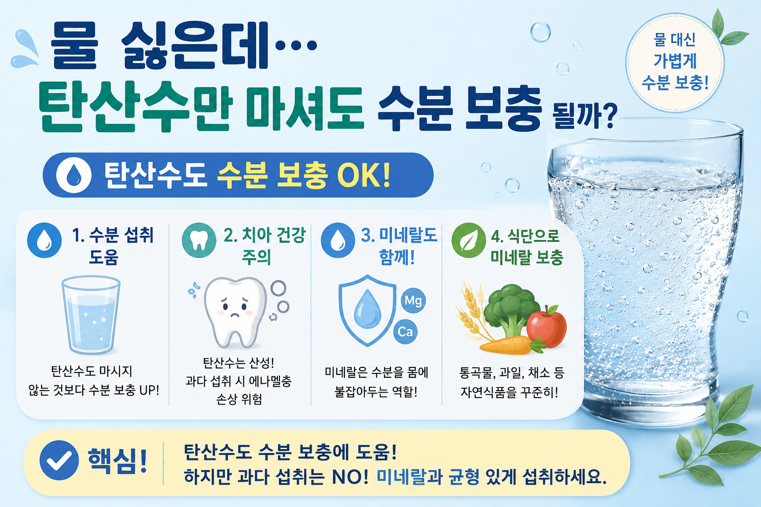 물 대신 탄산수만 마셔도 될까? 수분 보충보다 조심해야 할 치아 위험