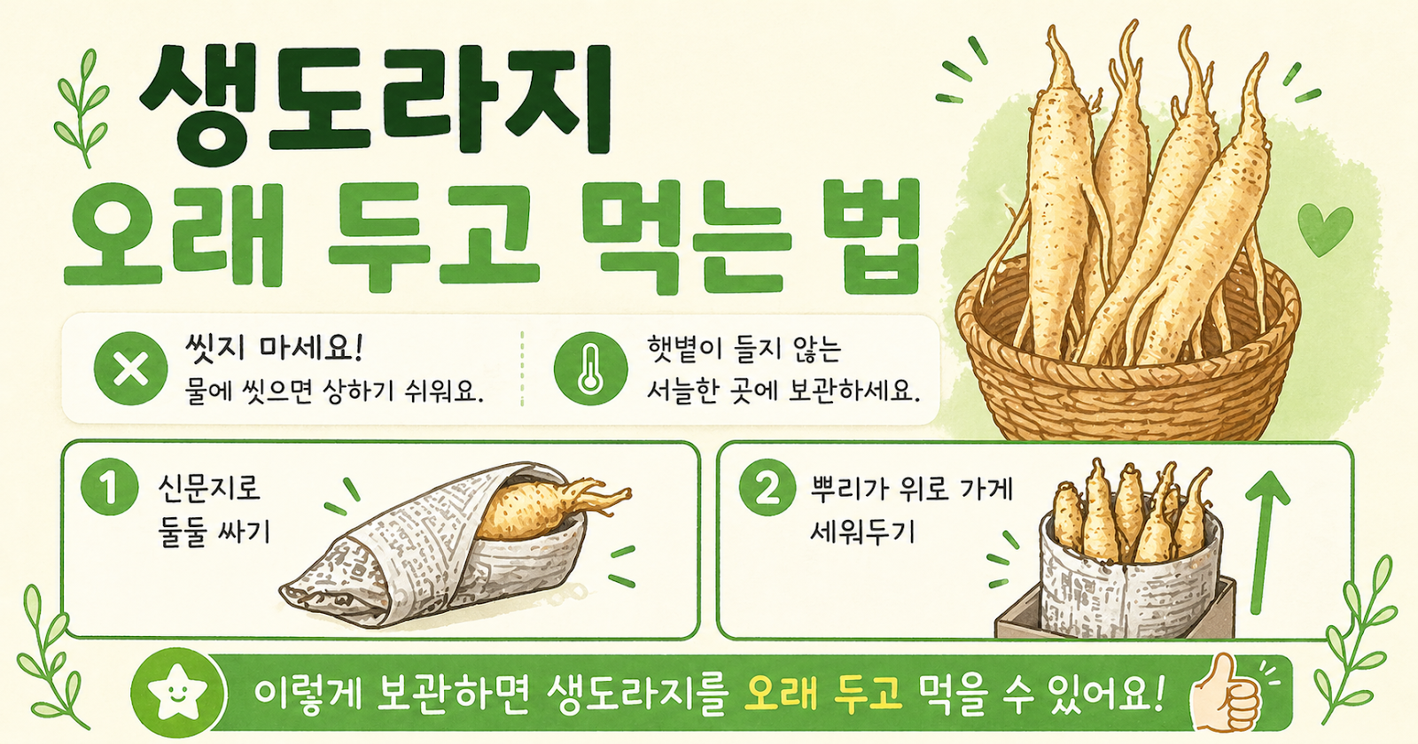 생도라지 오래 보관하는 법, 씻지 말고 신문지에 싸세요