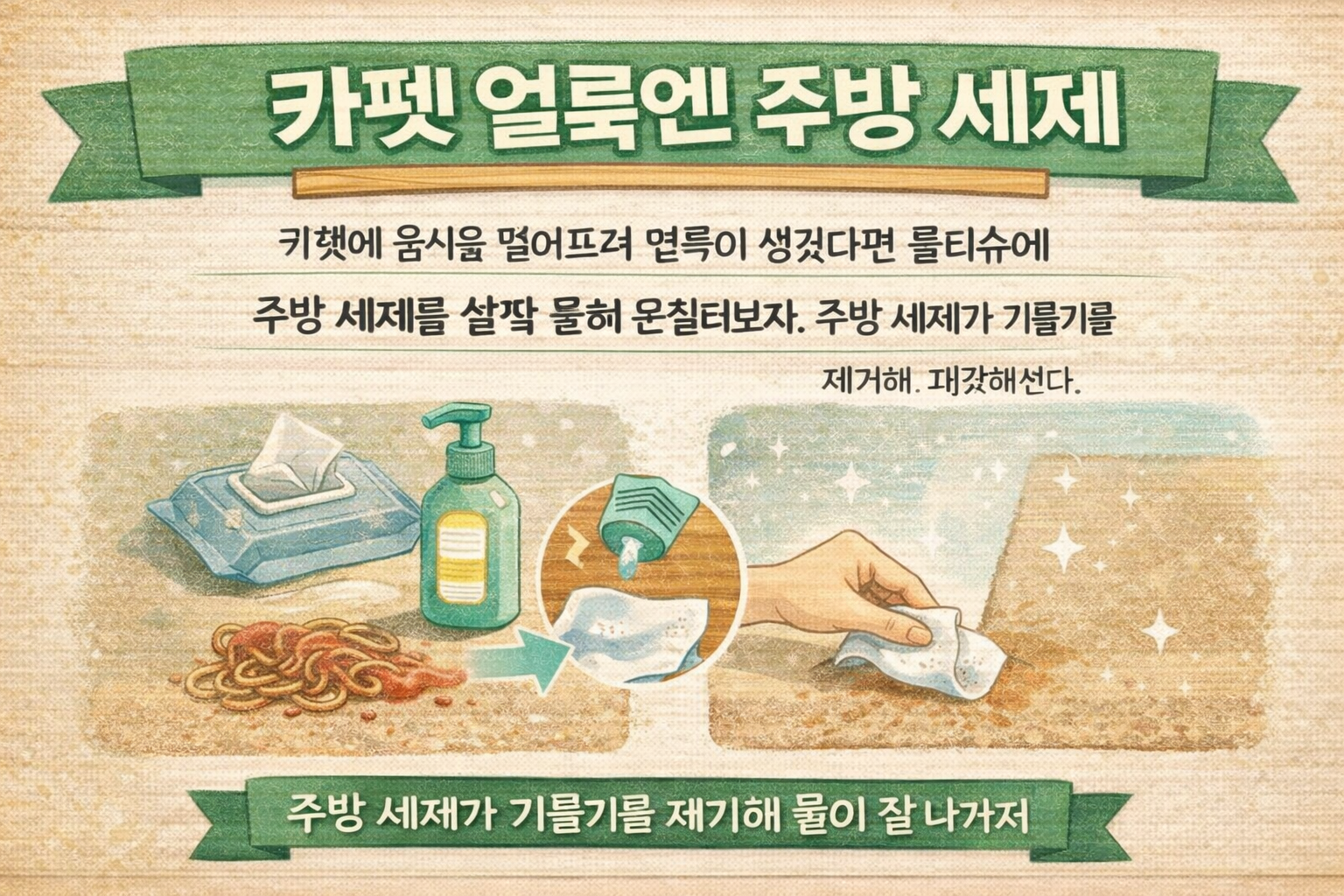 카펫 얼룩엔 주방 세제, 음식 얼룩 깔끔하게 지우는 초간단 방법