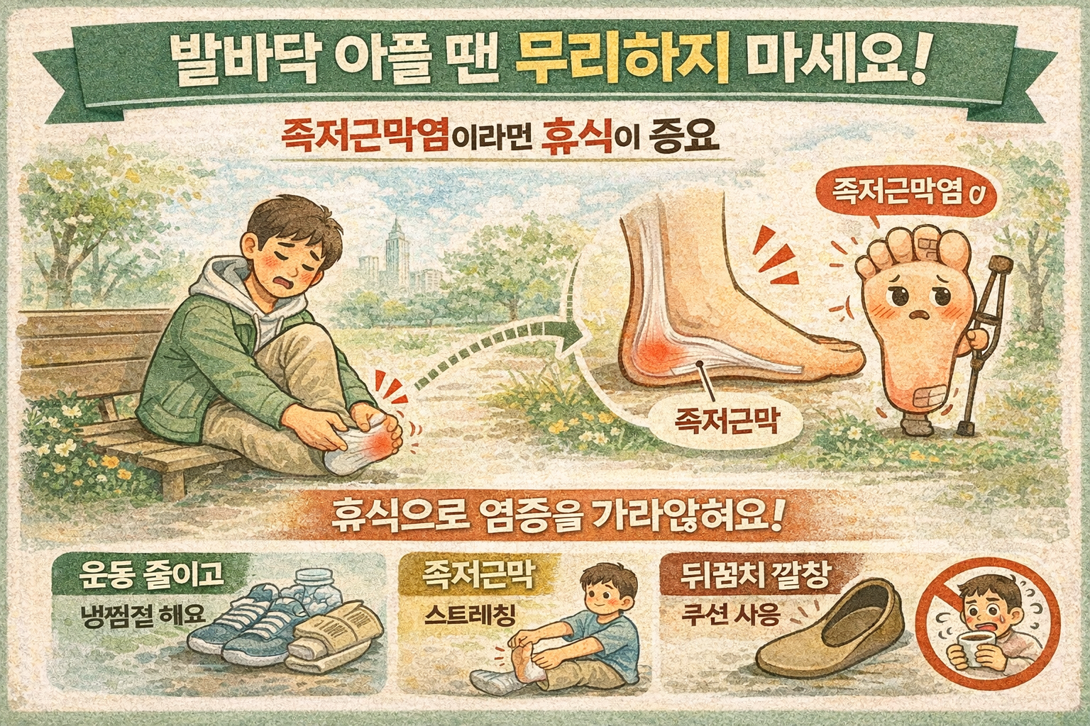봄 산책 후 발바닥 찌릿하다면… 족저근막염, 움직이기보다 쉬어야