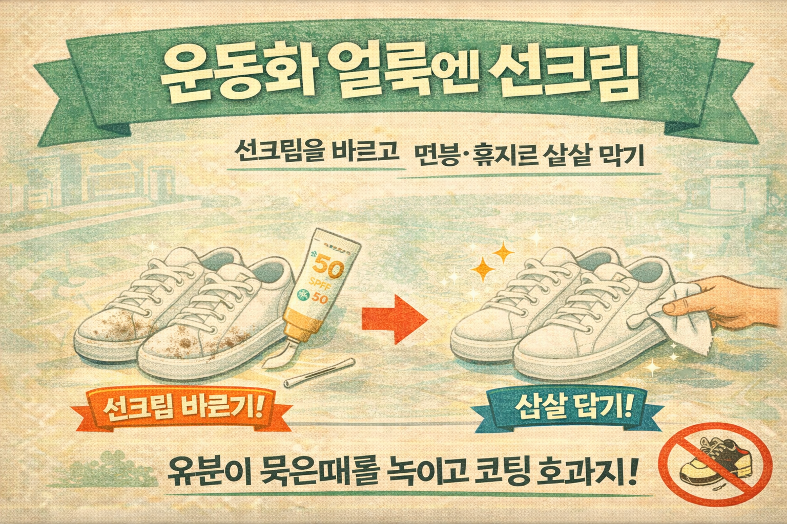 운동화 얼룩 지우는 법: 선크림 유분으로 묵은때 제거하고 코팅 효과까지